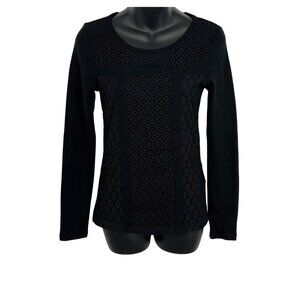 Lucky Brand Womens XS Extra Small Black Crochet Lace Long Sleeve Top Blouse New